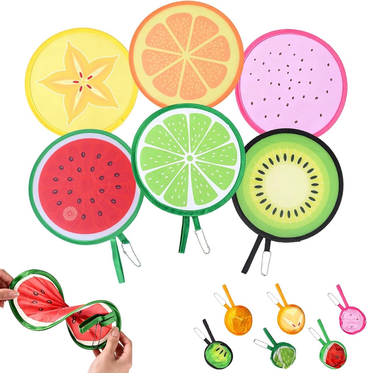 Opvouwbare ventilator 6 stuks - fruitpatroon - licht en duurzaam - ideaal voor warme dagen - ShopVlot