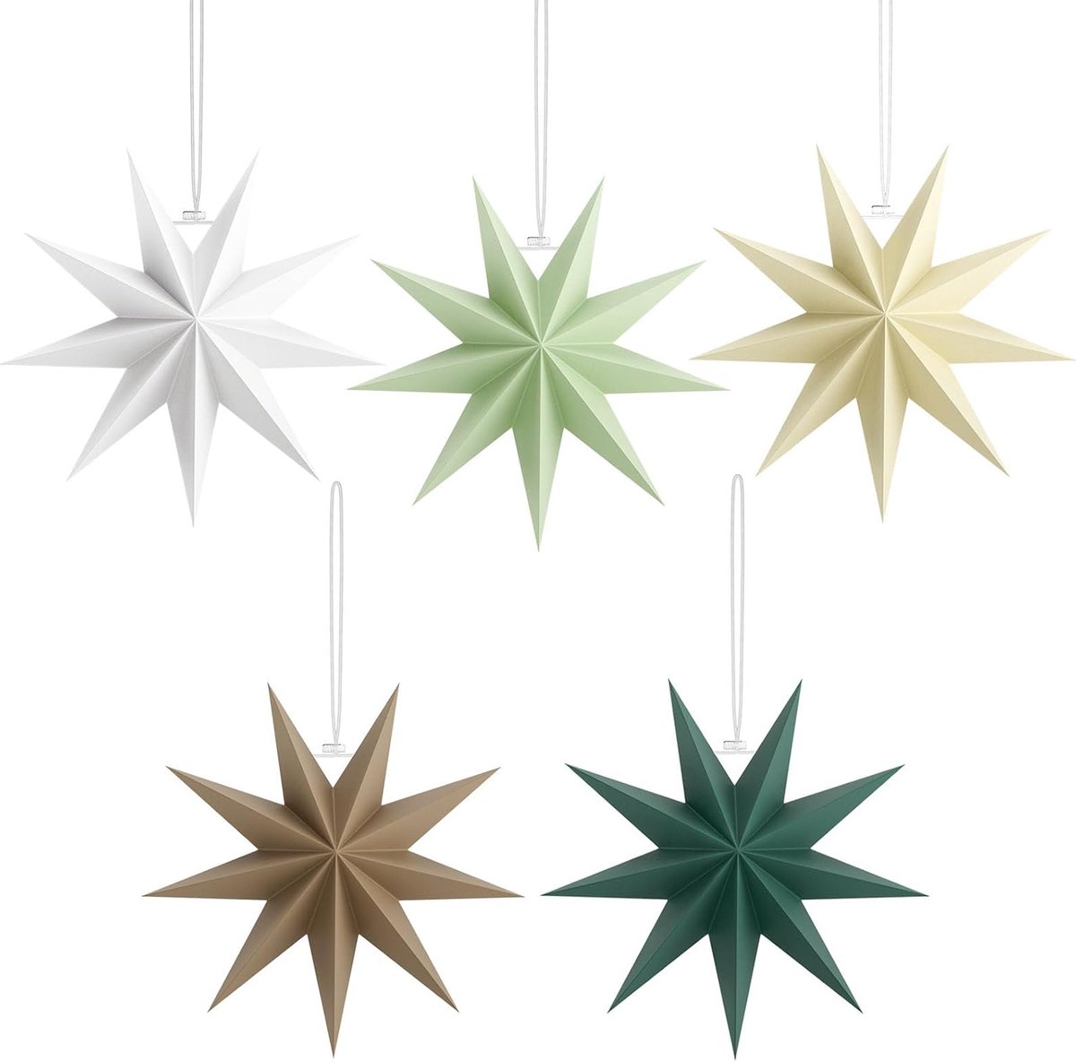 Papieren Sterrenlantaarns 30cm - 5-delige set - Diverse kleuren - Perfect voor feestdecoratie - ShopVlot