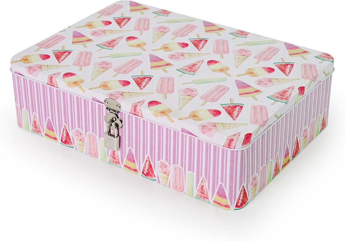 opbergdoos vintage 31,5 x 22,4 x 8,6 cm - metaal - roze - ideaal voor medicijnen en foto's - ShopVlot