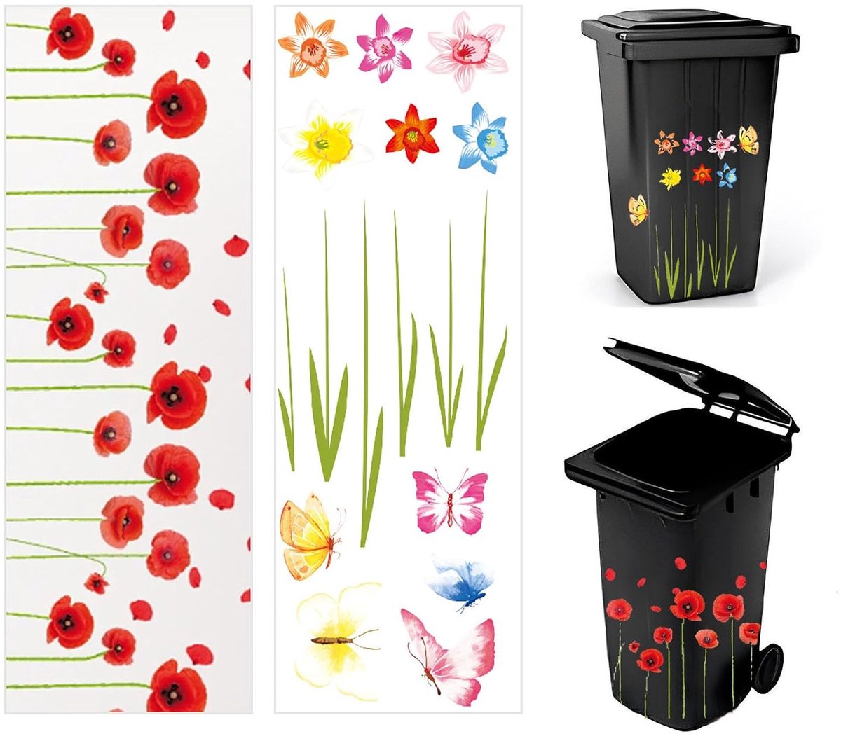 Afvalbak Stickers 2PCS - Kleurige Bloemen - Waterdichte Decoratieve Stickers - Maak je afvalbak vrolijk - ShopVlot