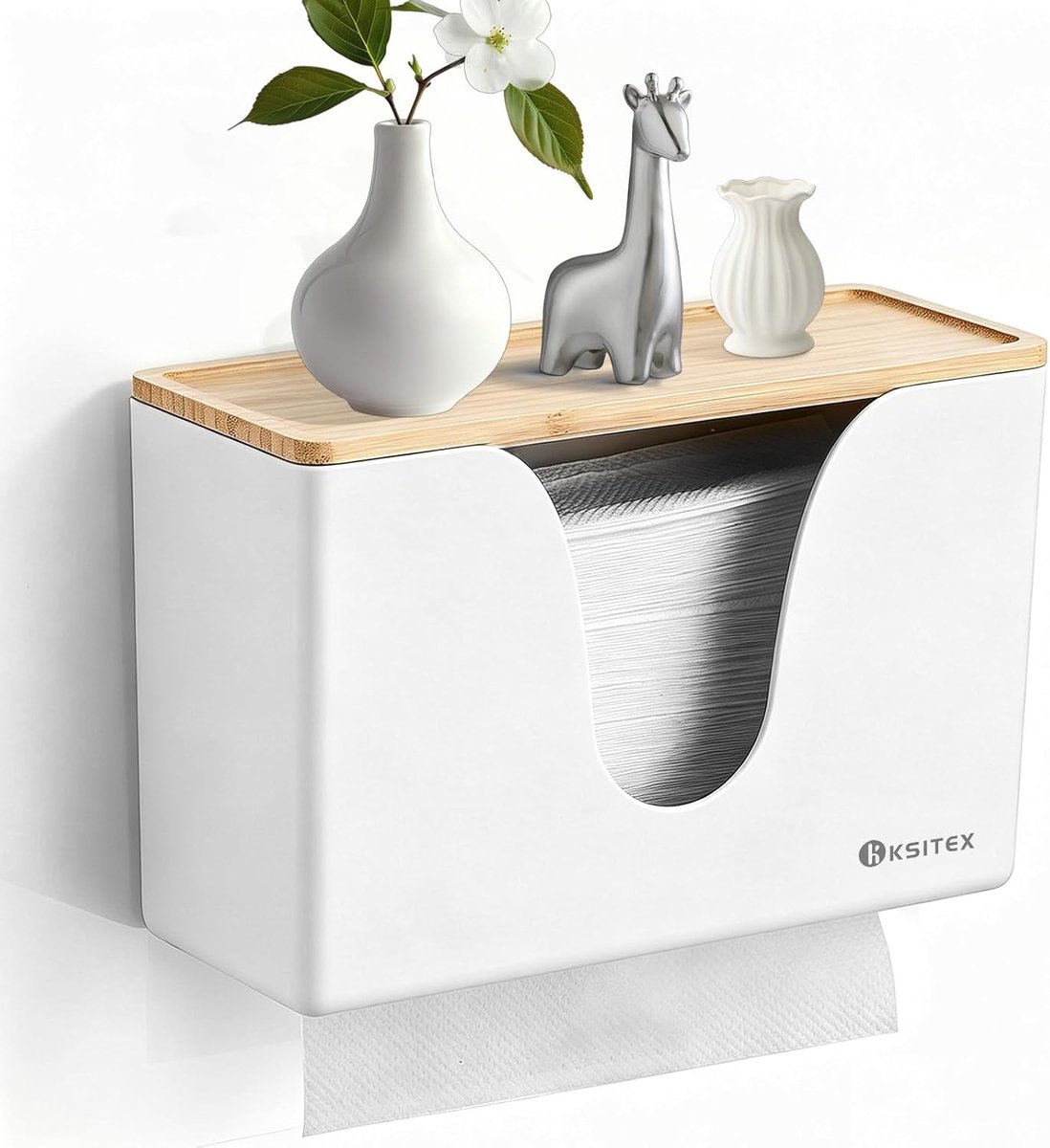 Papieren handdoekdispenser wandmontage - wit - met deksel - ideaal voor badkamer en kantoor - ShopVlot