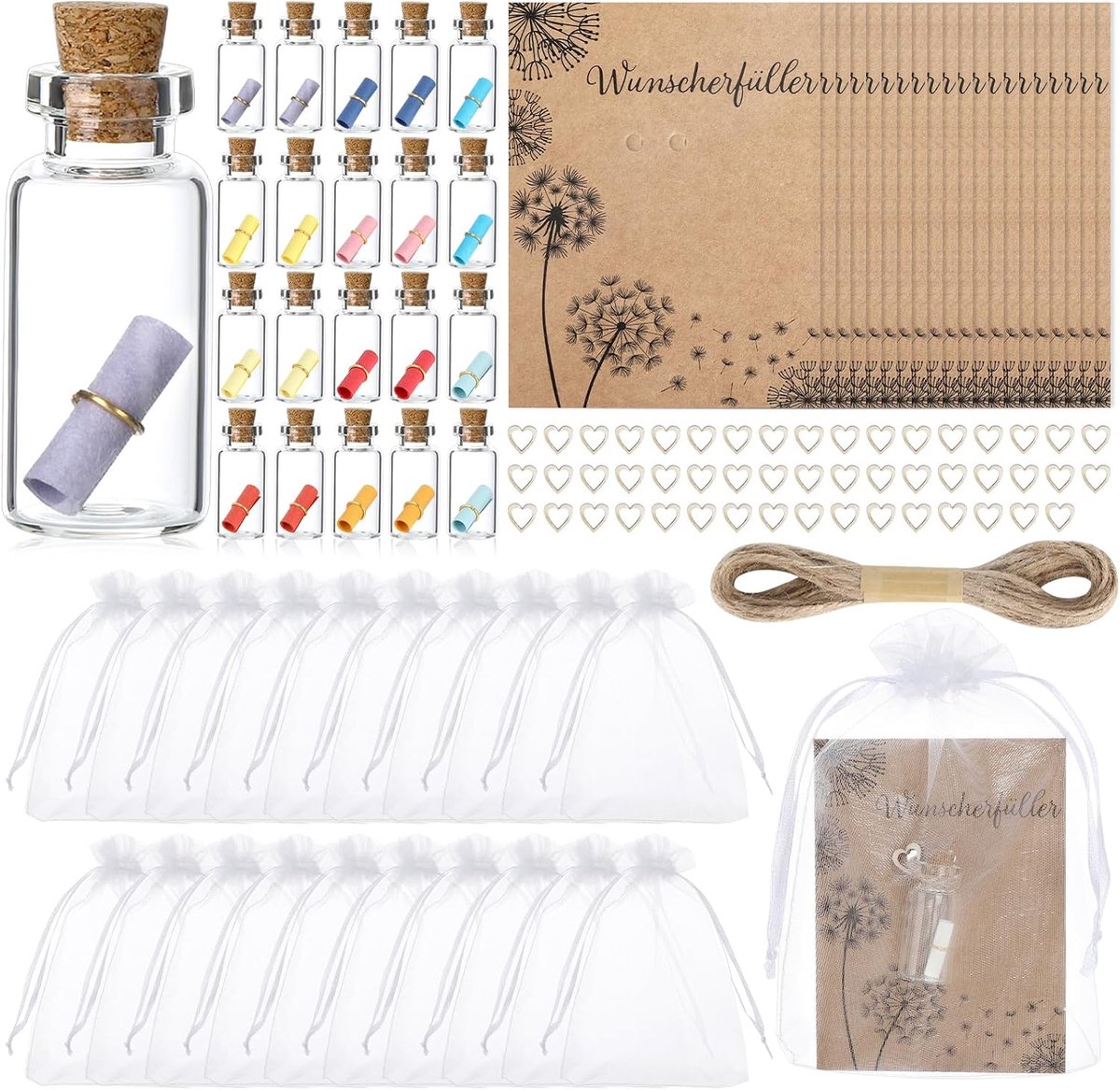 Wensvullingen set 20 stuks - glazen met organza zakjes - gelukssymbolen - perfect voor verjaardagen en bruiloften - ShopVlot