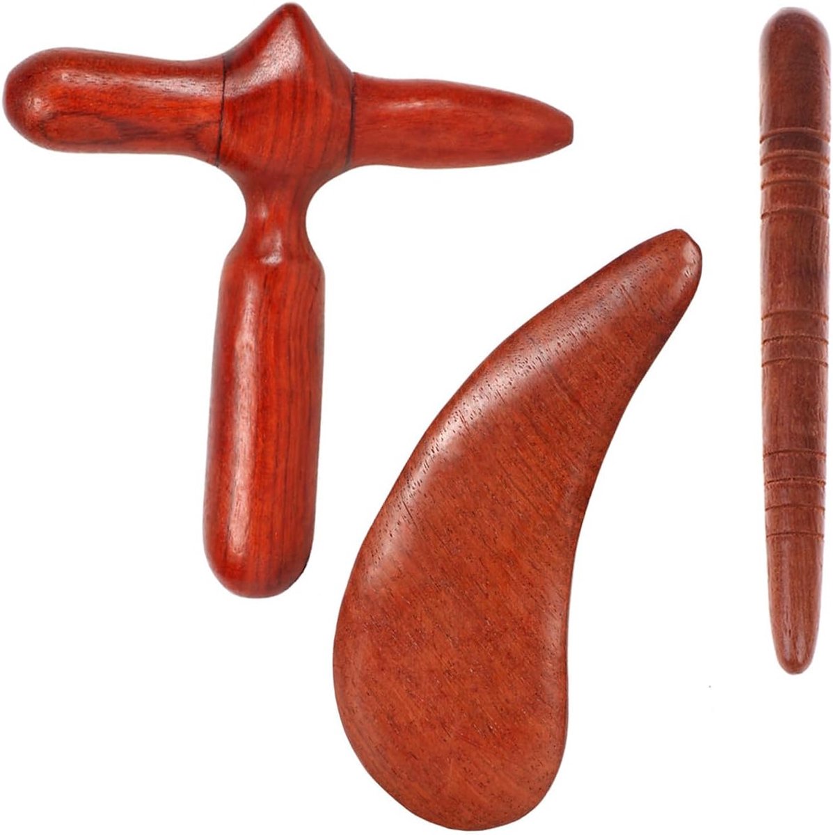Houten Gua Sha Tools Set - 3 Stuks - Roodbruin - Voor Meridianen en Lichaamsmassage - ShopVlot