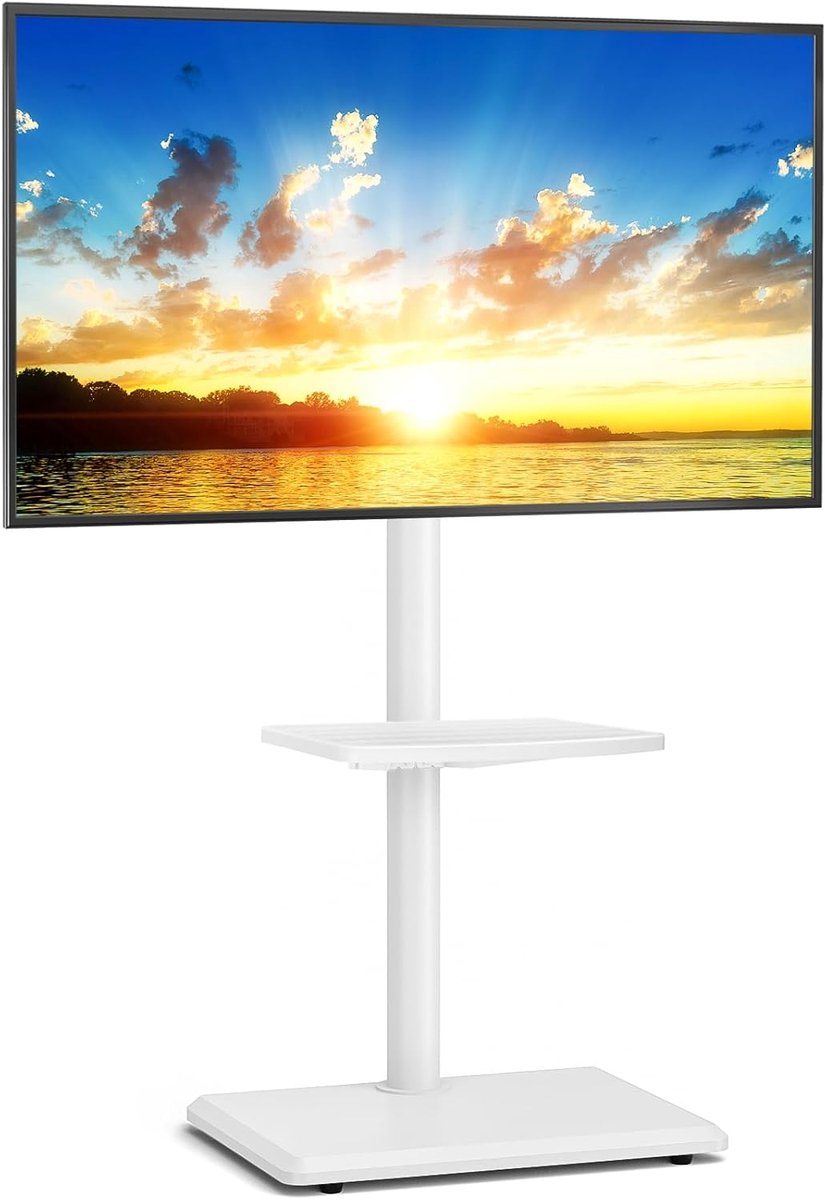TV Stand Hoogte Verstelbaar 32-55 Inch - Wit Houten Basis - Draaifunctie - Ideaal voor Thuisgebruik - ShopVlot