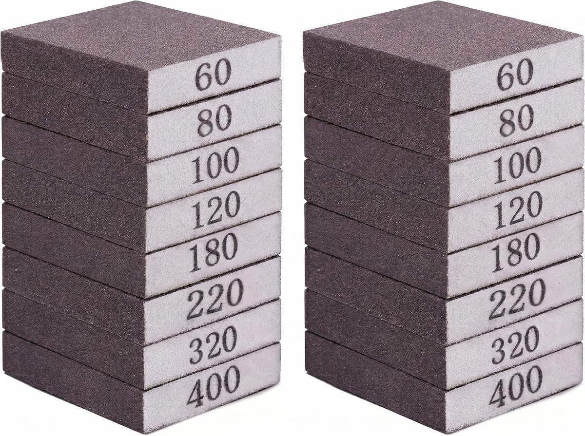 Schuursponzen set van 16 stuks - korrel 60/400 - herbruikbaar en wasbaar - ideaal voor hout en metaal - ShopVlot