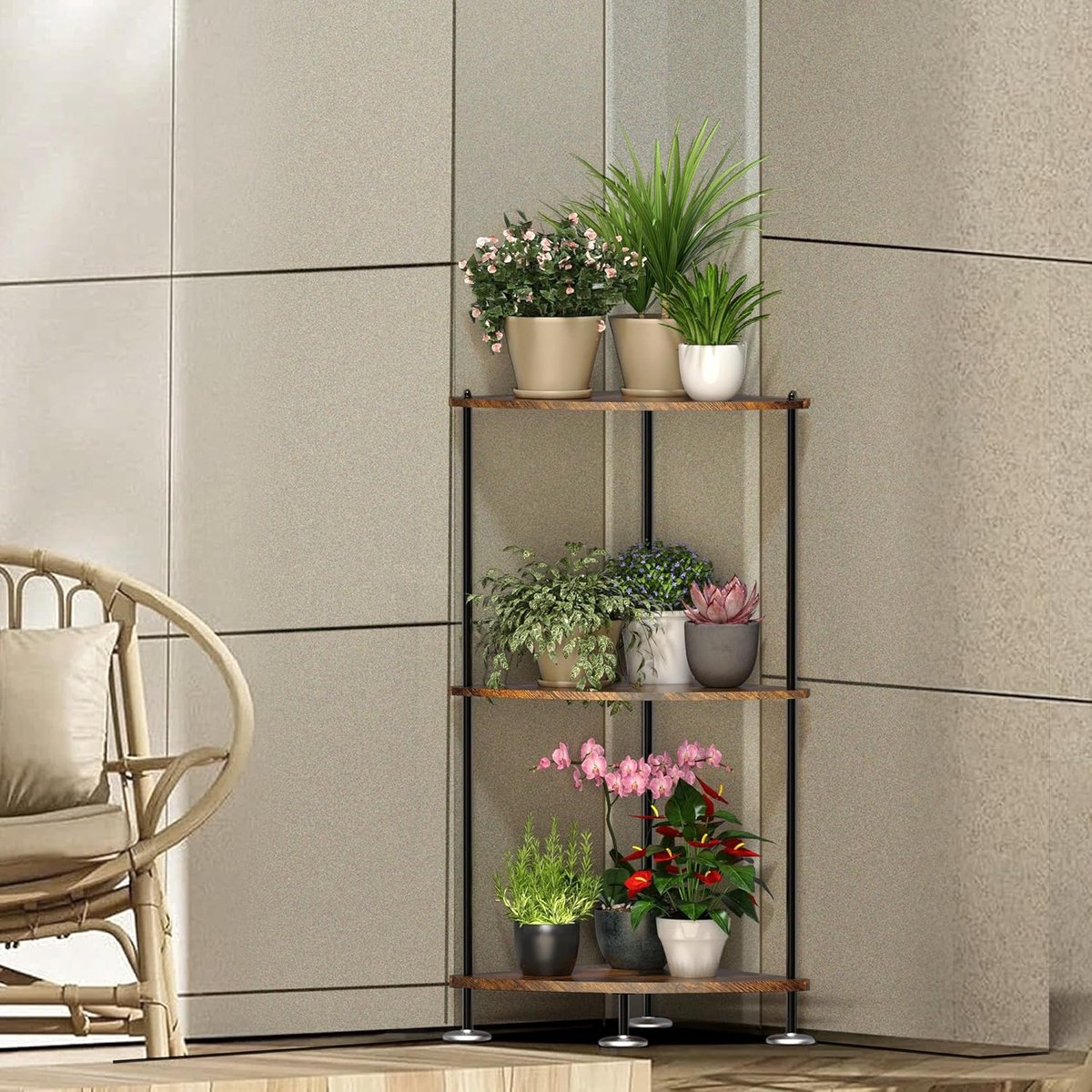 Hoekplank met 3 niveaus - Vintage opslagplank - Compact ontwerp - Ideaal voor kleine ruimtes - ShopVlot