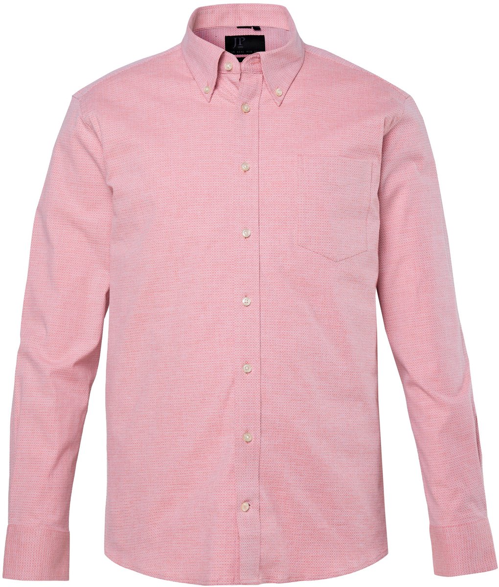 JP 1880 - Heren - Overhemd lange mouwen modern fit structuur buttondown kraag - Oudroze - Maat 4XL