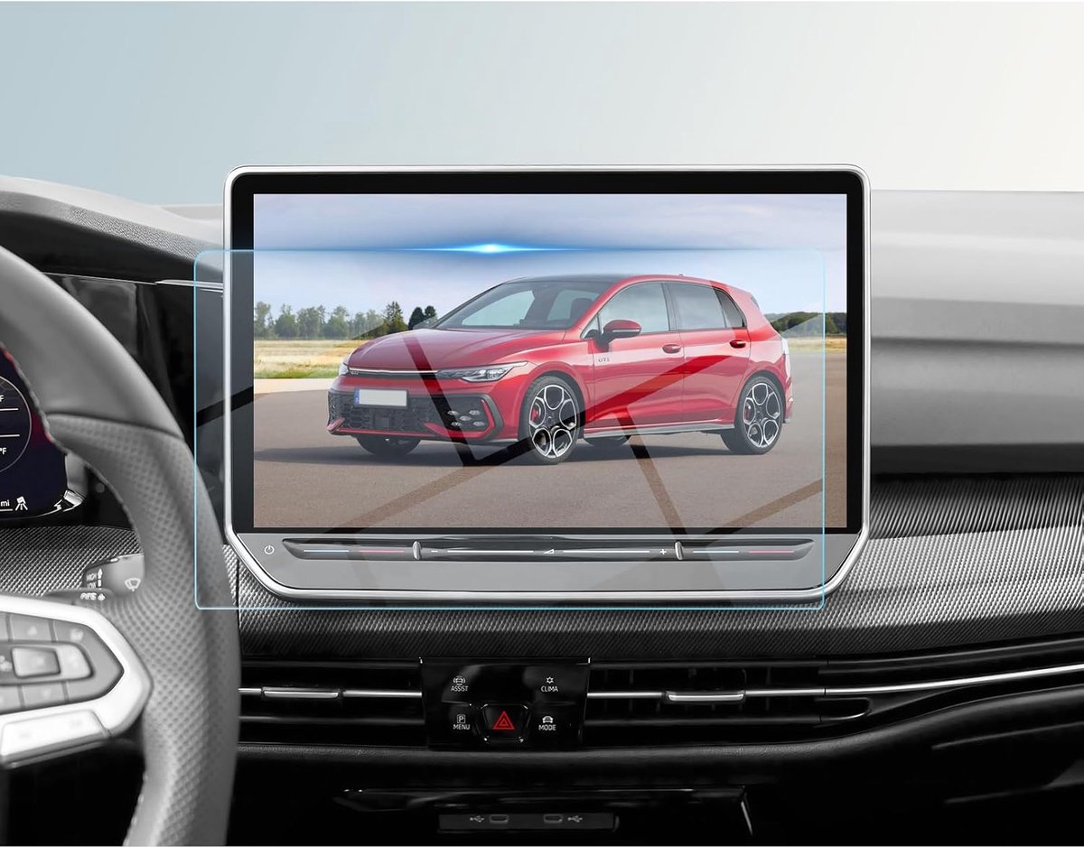 SnelShoppen - Tempered Glass Screen Protector voor VW Golf 8.5 2024 2025 2026 - 12.9 inch Navigatie Bescherming - Hydrofobe en Oleofobe Coating - Voll