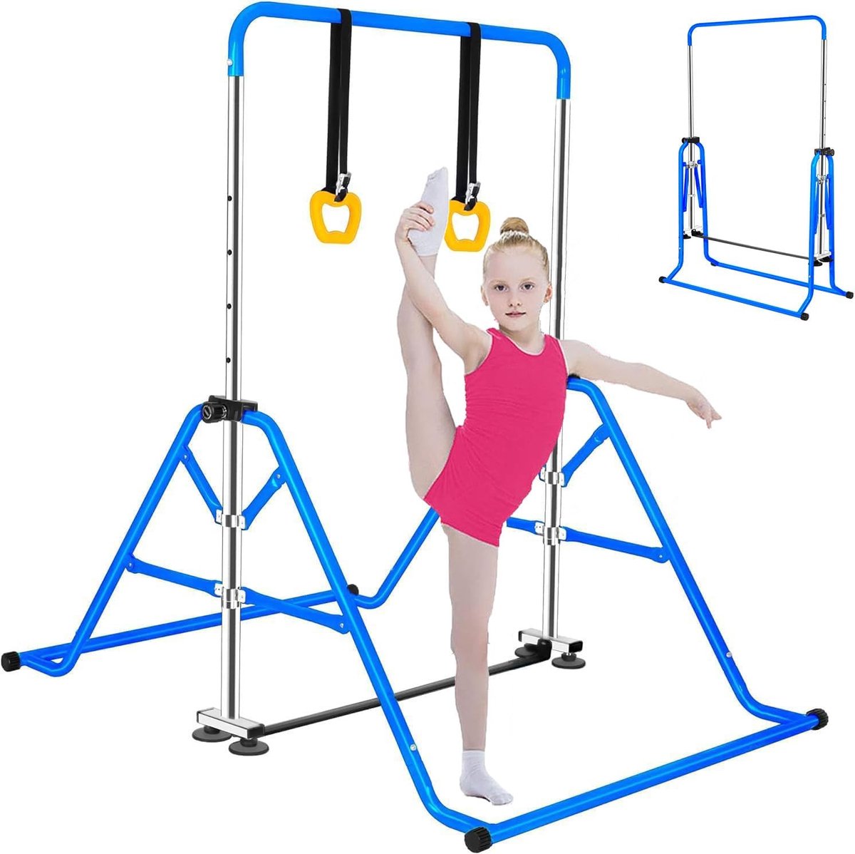 Gymnastiek Horizontale Bar - Verstelbare Hoogte - Opvouwbaar met Ringen - Veilig Thuis Trainen voor Kinderen 3-10 Jaar - ShopVlot