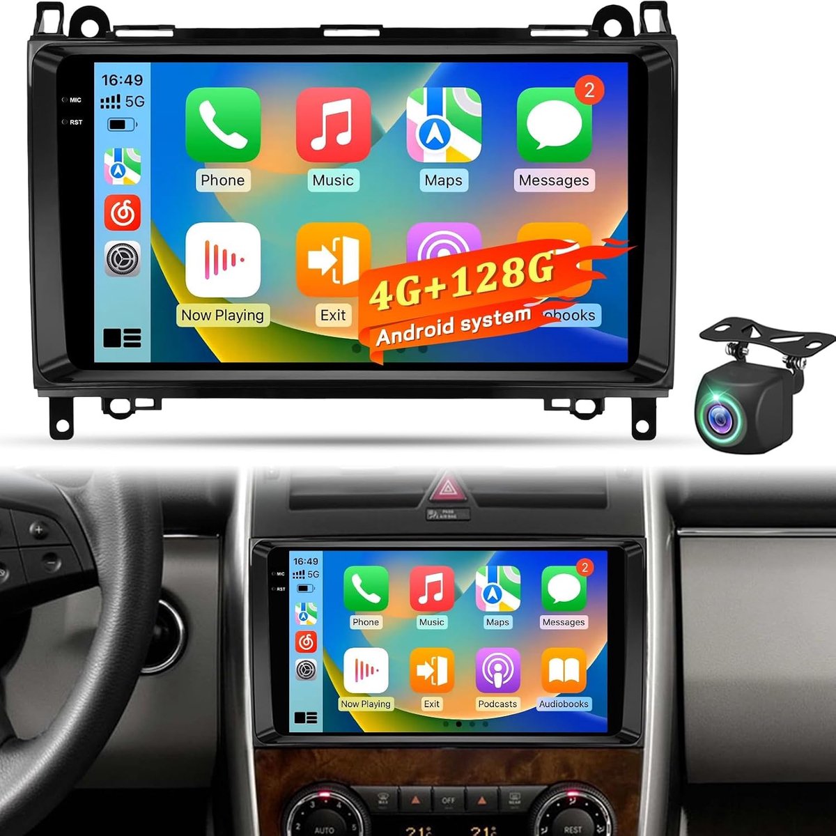 Android Auto Radio 4+128GB - Draadloze CarPlay - GPS Navigatie en Bluetooth - Inclusief Achteruitrijcamera - ShopVlot
