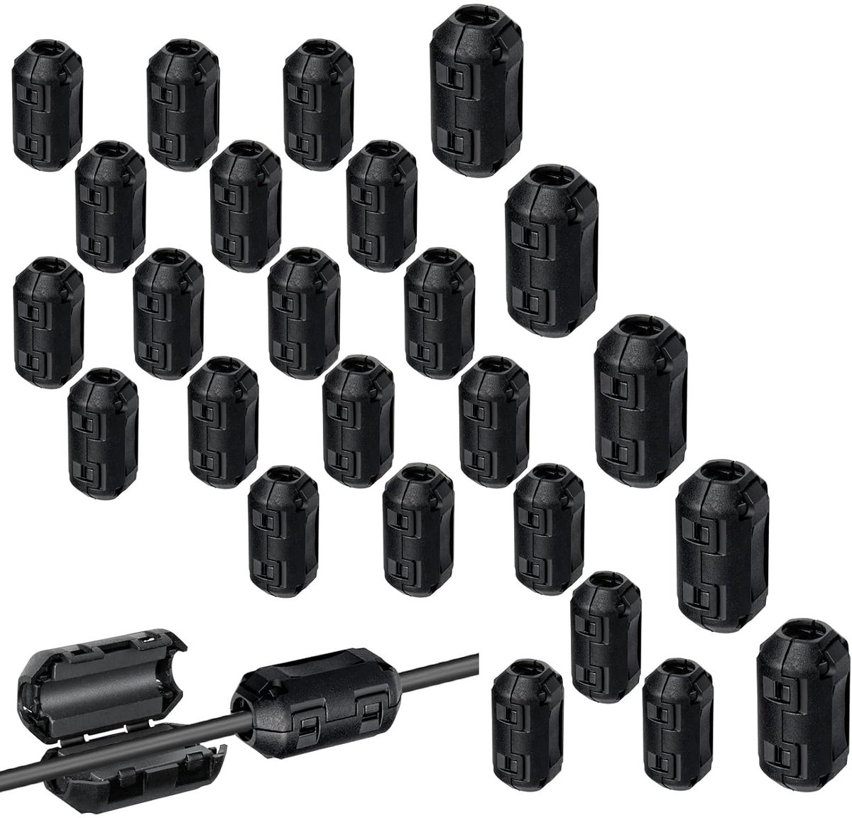 25 Stuks Ferrietkern voor Kabels, Antistoring Ferrietklem voor RFI EMI Geluidsonderdrukking, Geschikt voor 3.5mm, 5mm en 7mm Kabels