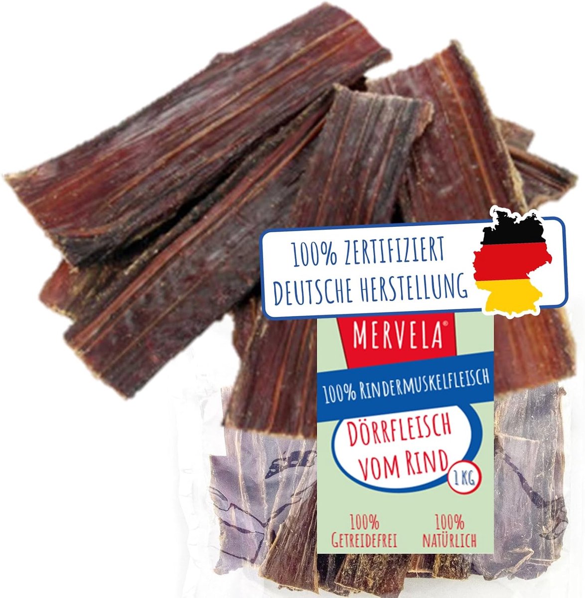 Gedroogd vlees voor honden 1000 gram - Premium rundvlees - 100% natuurlijk - Ideaal als beloning - ShopVlot