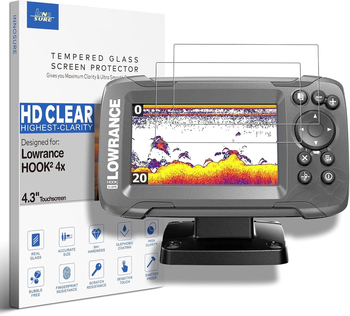 Schermbeschermfolie set van 2 - gehard glas - krasbestendig - optimale bescherming voor Lowrance HOOK2 4.3 inch - ShopVlot
