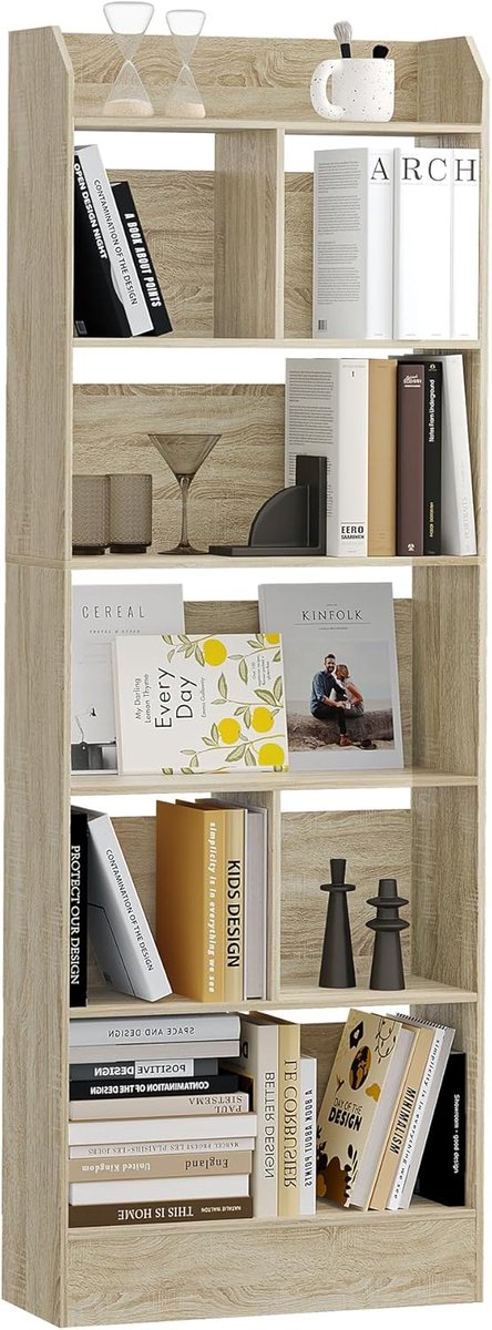 Hzuaneri Boekenkast en Boekenplank met 6 Lagen,Vrijstaande,170 cm,Eiken