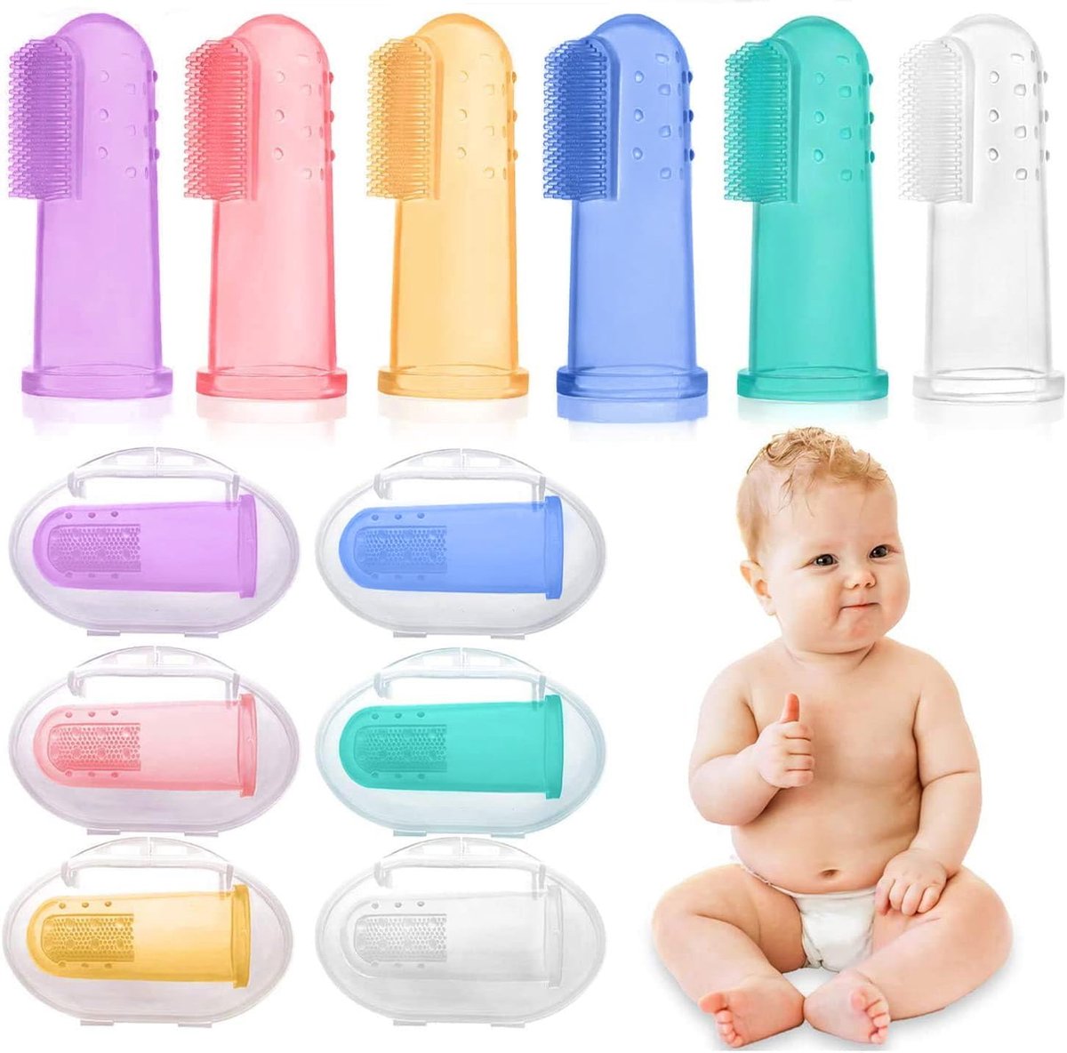 Vinger tandenborstel voor kinderen - 6-delige set - siliconen - veilig en zacht voor baby gebit - ShopVlot