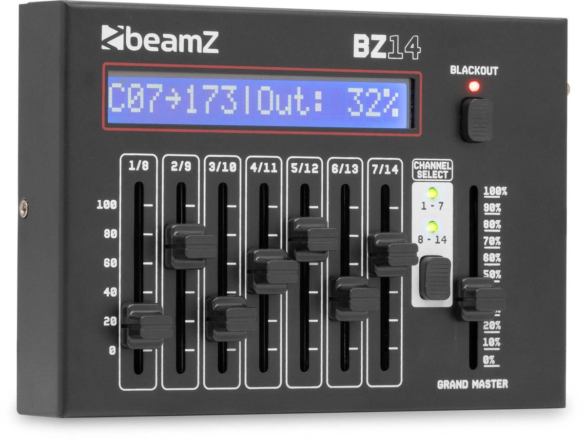 BeamZ BZ14 DMX controller - Mini DMX controller - Met 2x 7 kanalen
