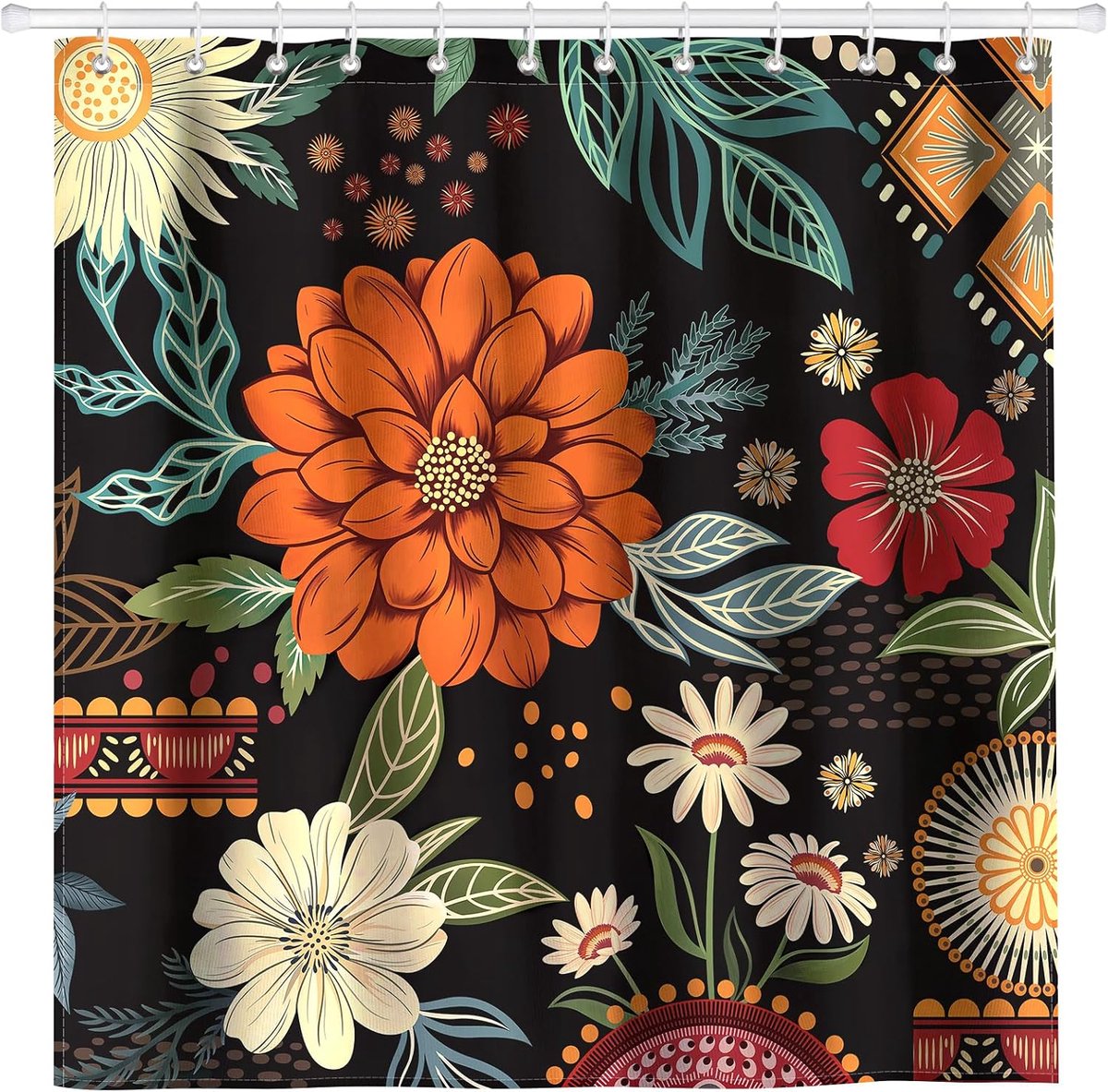 Douchegordijn Large Boho Bloemen - Waterdicht Polyester - 72x72 inch - Trendy badkamerdecoratie - ShopVlot