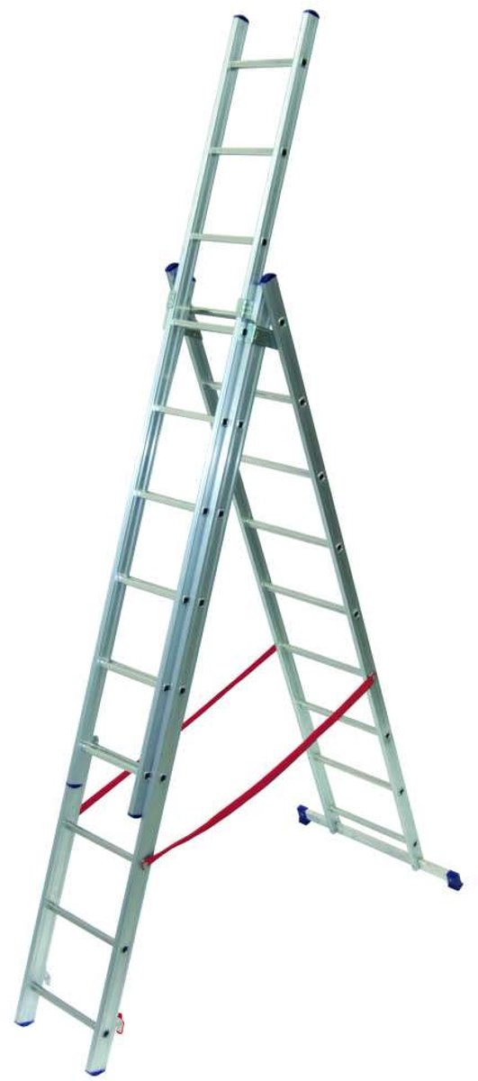 Schuifladder 3 niveaus - 9+9+9 aluminium - lichtgewicht - ideaal voor thuisgebruik - ShopVlot