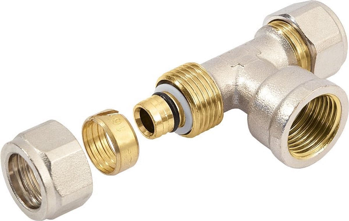 Alu-compressie fitting T-koppeling - 2x alu-klem 1x buiten draad - 16 mm x 1/2" - ShopVlot
