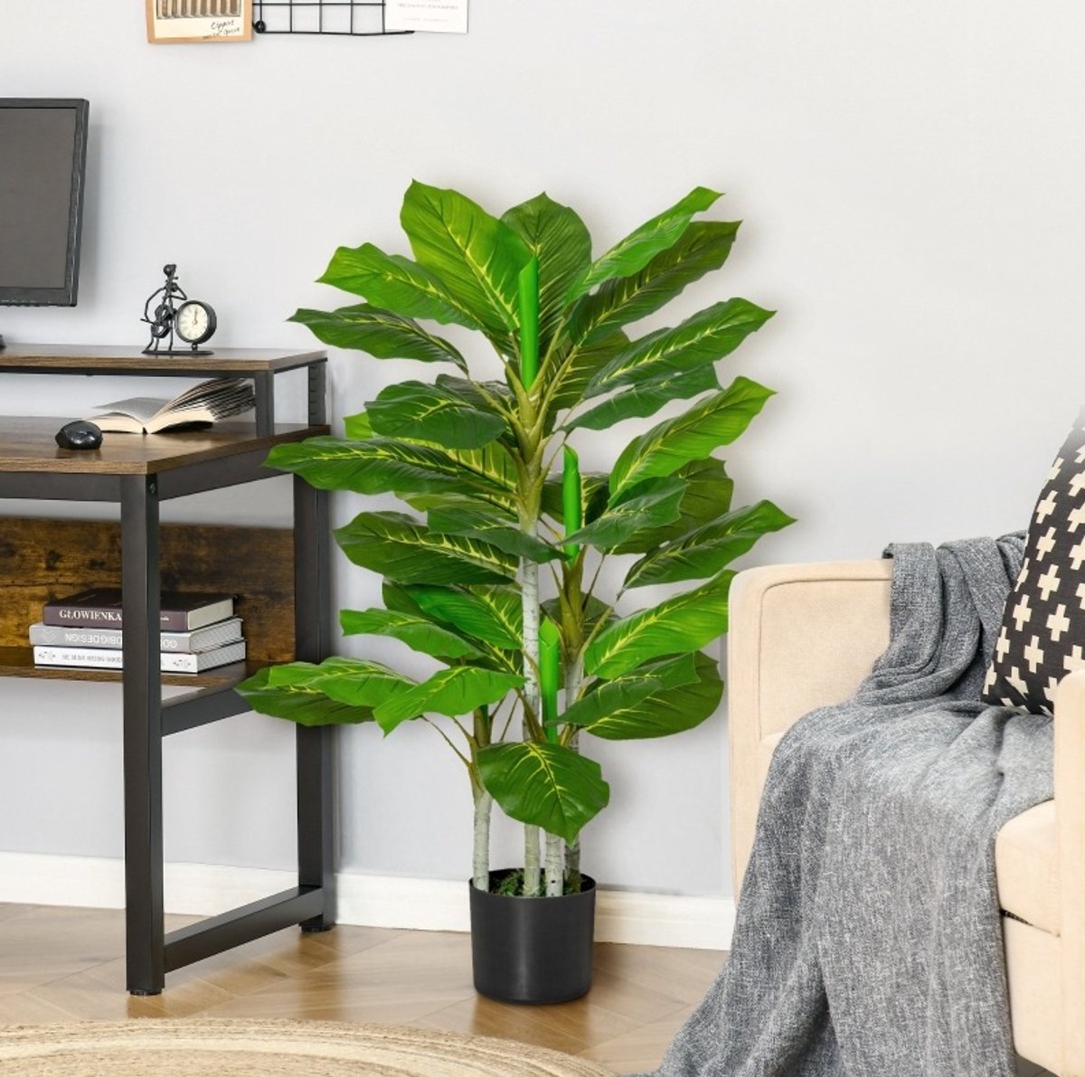 FloraGrace Kunstplant – 95 Cm Hoog Met 33 Bladeren En Pot – Kunststof – Groen – Voor Binnen En Buiten – Onderhoudsarm