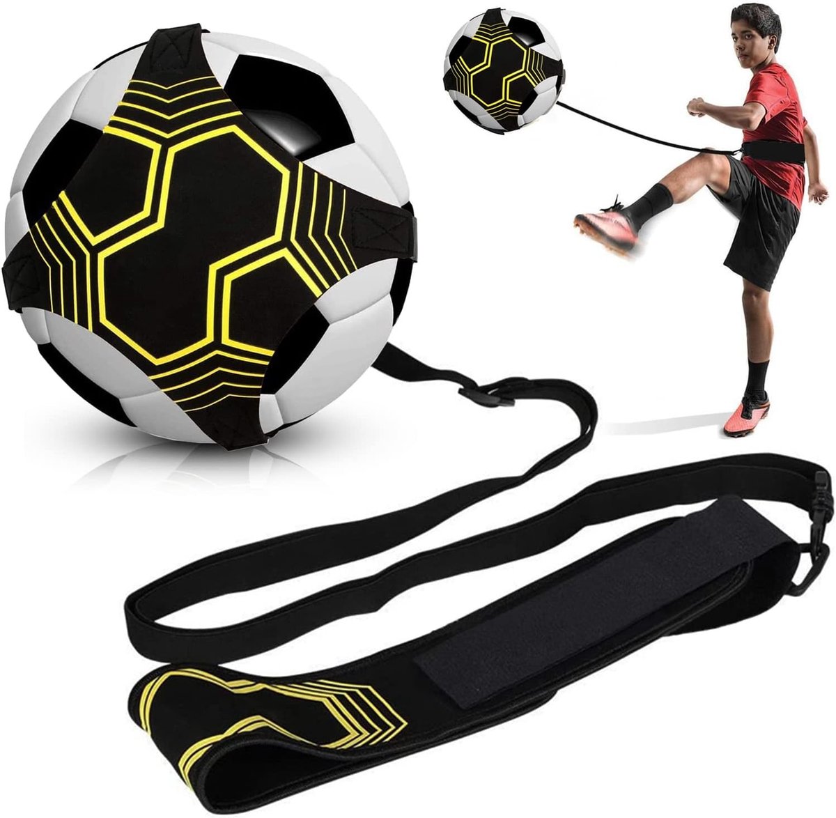 Claoner Voetbal trainer elastiek - Hands-free oefening - Voor balmaat 4 en 5 - Individuele training - Geschikt voor voetbal volleybal rugby