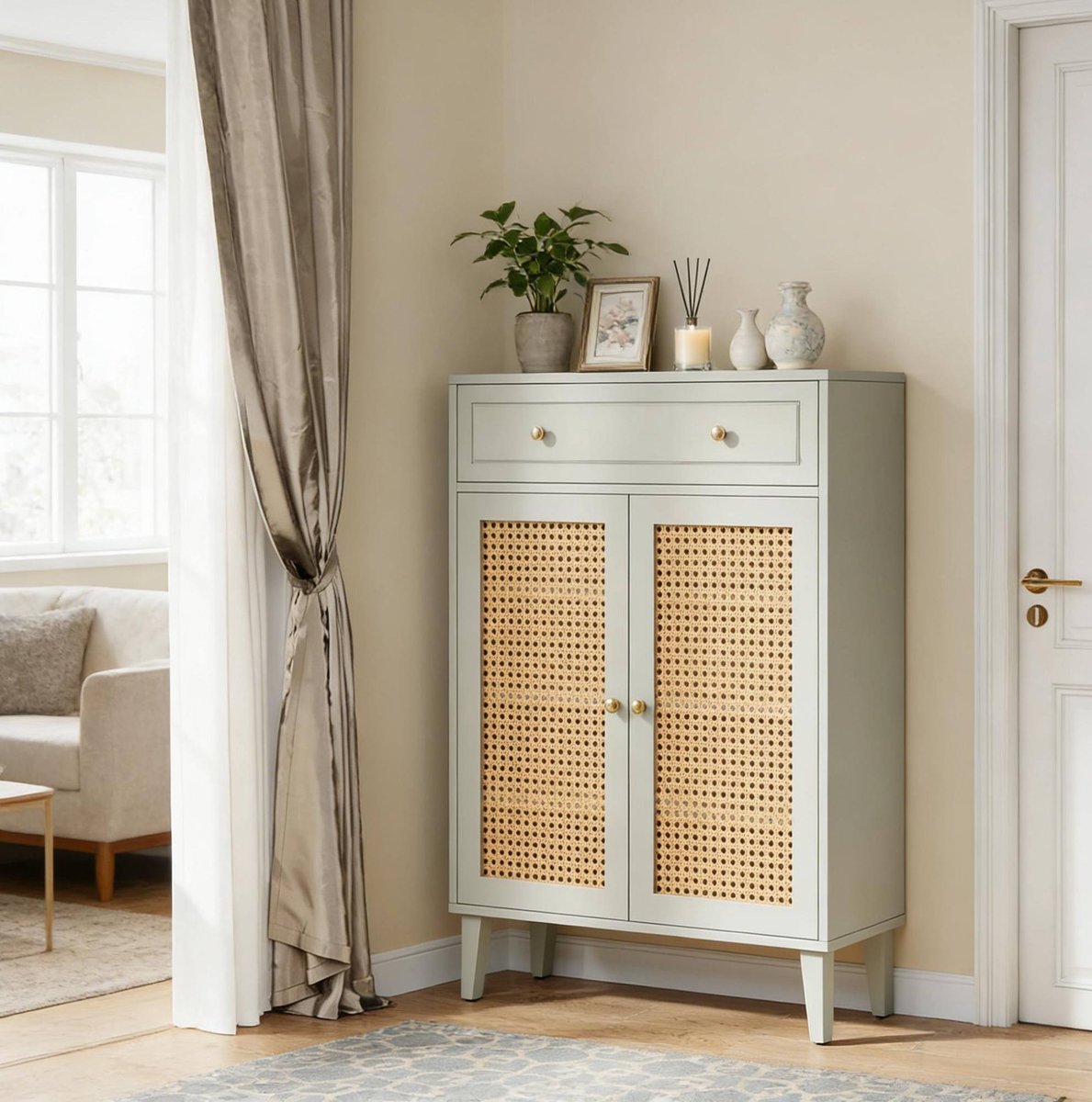 MODENUIT Schoenenkast - Verstelbare Planken En Lade - Voor Hal En Woonkamer - MDF - Mintgroen - 80x35x100 Cm
