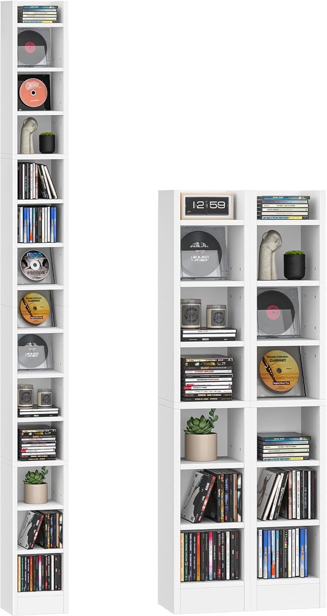 Hzuaneri CD/DVD-rek, 14-traps open, 17 x 20 x 213 cm, wit, Manga-rek, CD/DVD-standaard, Blueray-rek, staande rek, standaard of vitrine, voor woonkamer, werkkamer