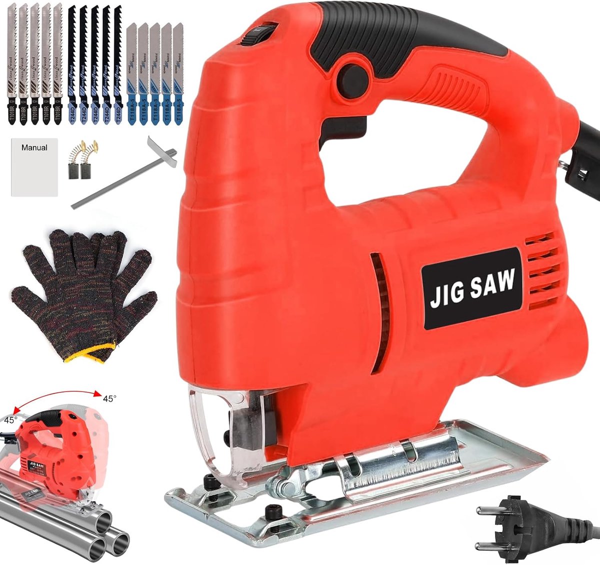 Elektrische decoupeerzaag 710W - 6-snelheden - ±45° versteksnede - ideaal voor hout, metaal en plastic - ShopVlot
