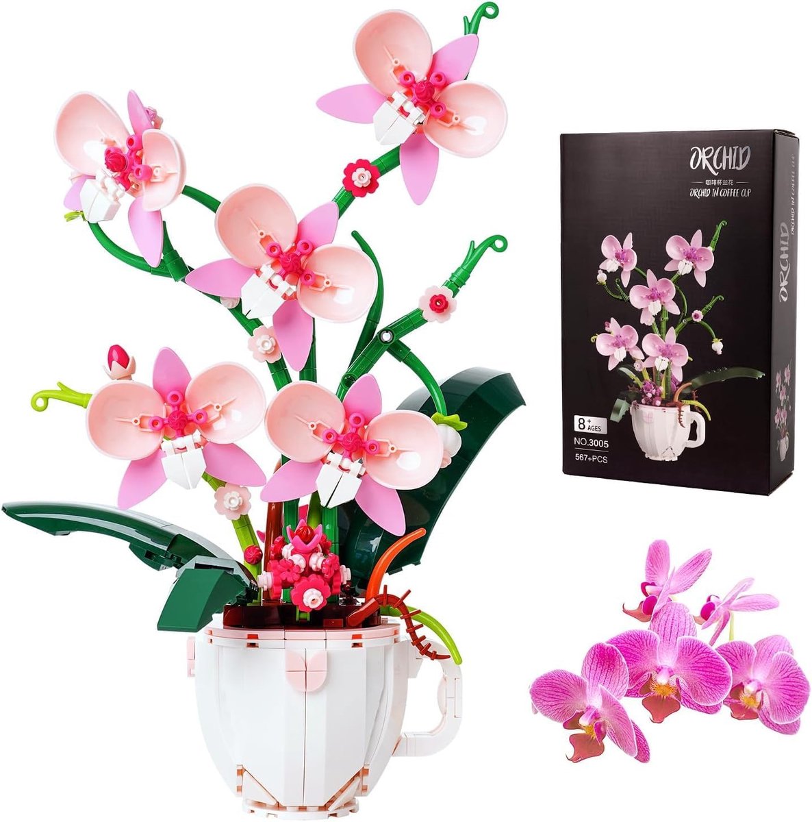 SWGOTA Ideas Orchidee Bloemen Bouwsteen Set, DIY Huisdecoratie Kit voor Volwassenen, Bloemen Huisdecoratie Cadeau voor Moederdag, Valentijnsdag, Verjaardag, Kerstmis, Speelgoed voor Meisjes 6 7 8 9 10+ 567 Stuks