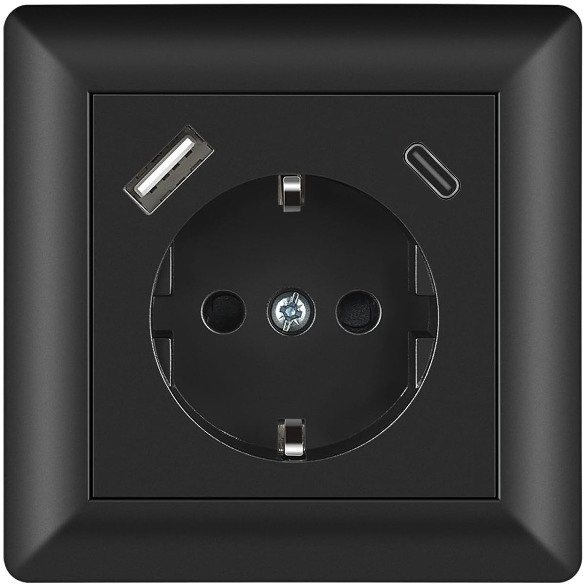 USB-stopcontact inbouw zwart - 55 Schuko-stopcontact - USB en type C-poort - ideaal voor smartphone opladen - ShopVlot