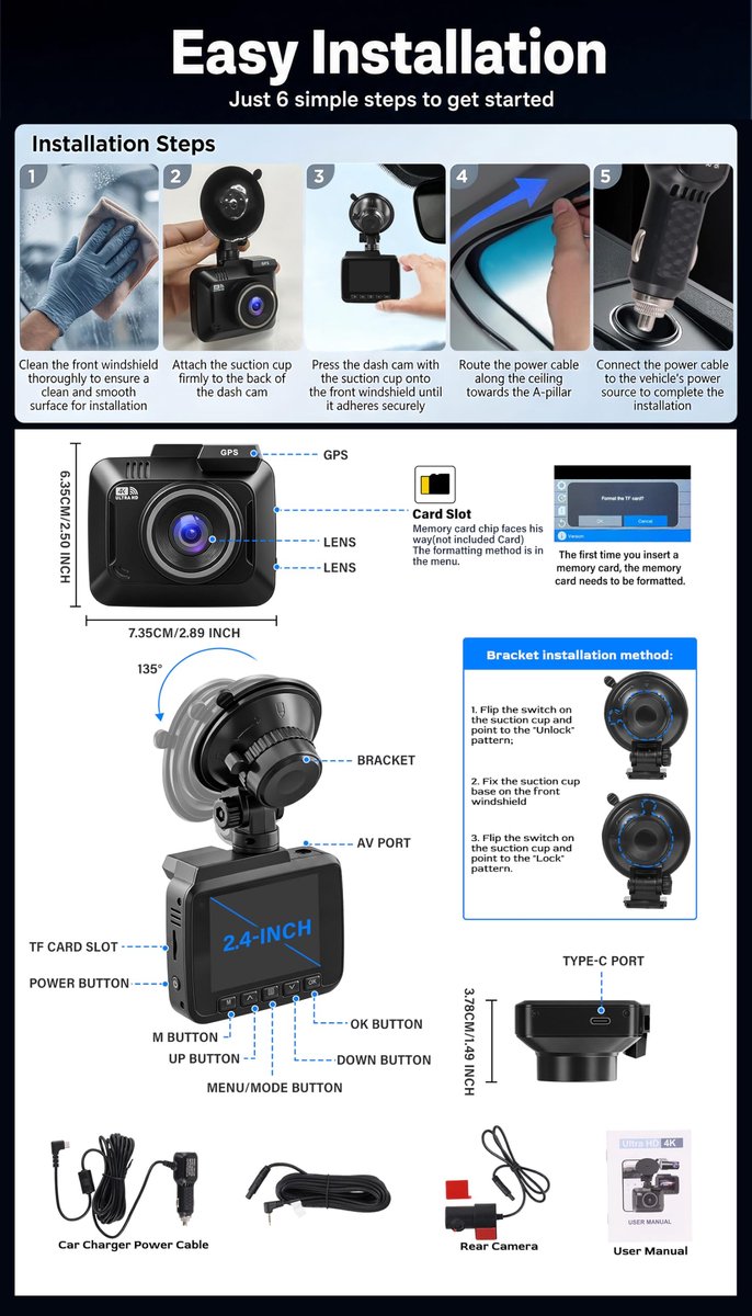 Dashcam 4K met wifi - mini-dashcam met GPS - nachtzicht en groothoek - 24 uur parkeerbewaking - ShopVlot