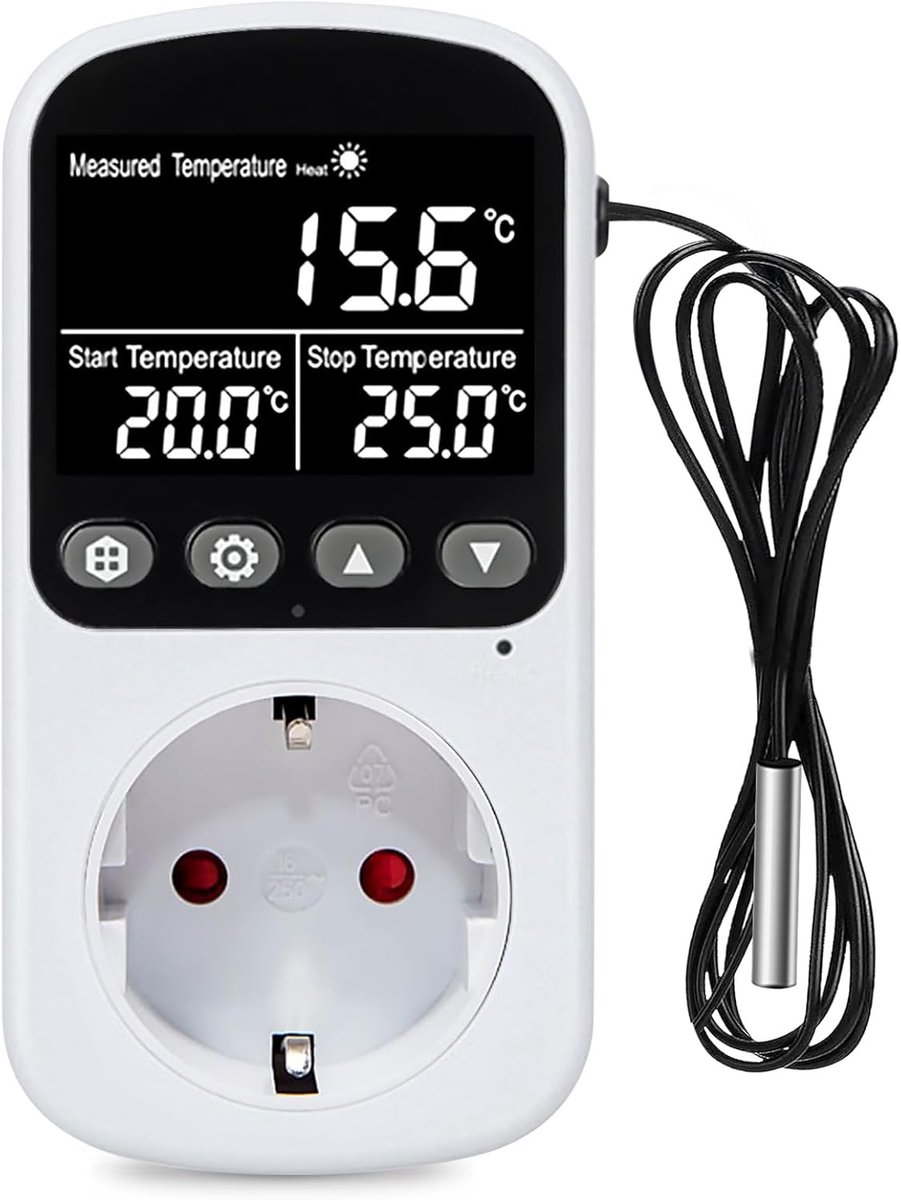 Digitale Thermostaat 230 V - Temperatuurregelaar met Sensor - LCD Scherm - Perfect voor Kassen en Terrariums - ShopVlot