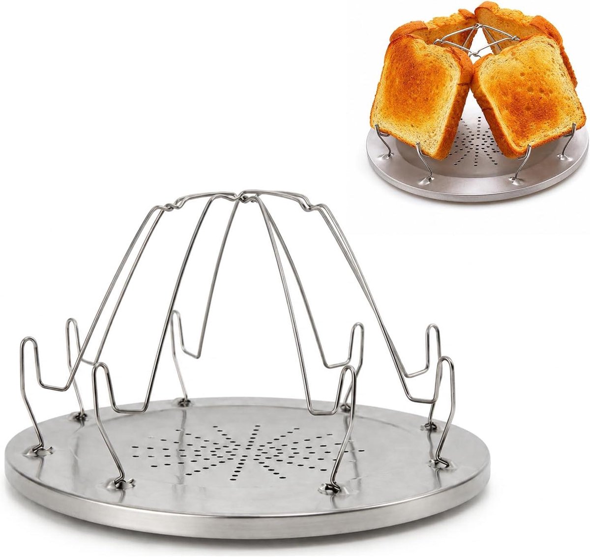 Camping Broodrooster - Oven Broodrooster - Buiten Bakken - Inklapbaar Ontwerp - 4 Sneetjes - Zilver