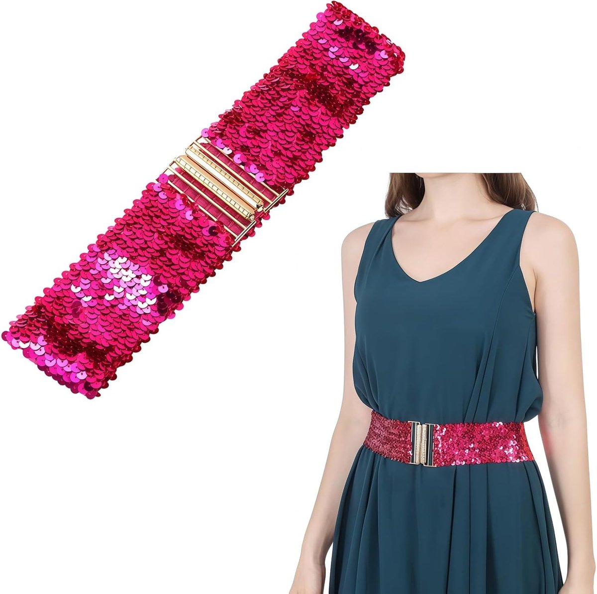 Paillettenriem dames - rekbare brede riem - glanzende pailletten - perfect voor feest en cosplay - ShopVlot