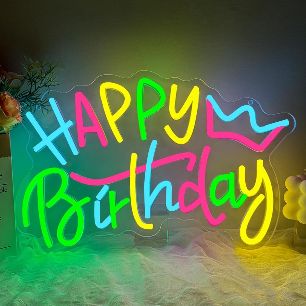 Neon sign Happy Birthday - persoonlijke wandverlichting - dimbaar - feestelijke decoratie voor verjaardagen - ShopVlot