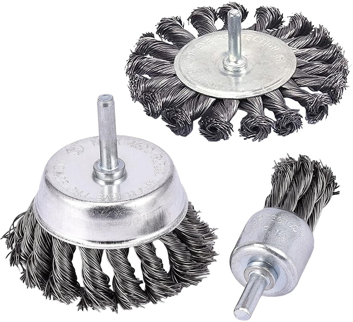 Knotted Wire Brush Set with 1/4 Inch Shank, 8cm Knotted Wire Wheel Cup Brush and 1 Inch Twist End Brush for Removing - ShopVlot