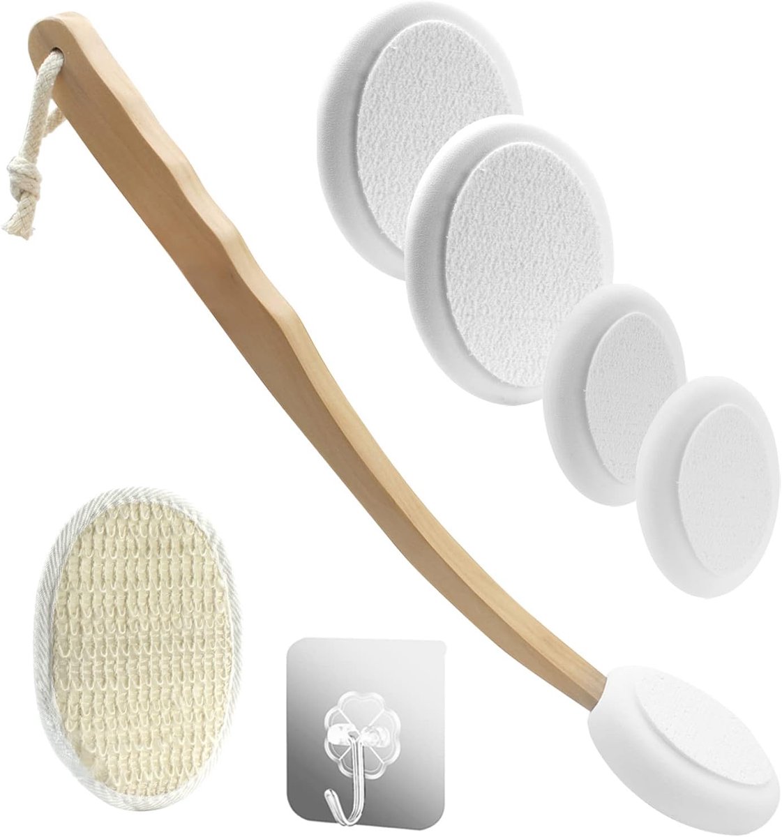 Back cream applicator met lange handvat - EVA en hennep katoen - 5 verwisselbare borstels - ideaal voor zelfverzorging - ShopVlot