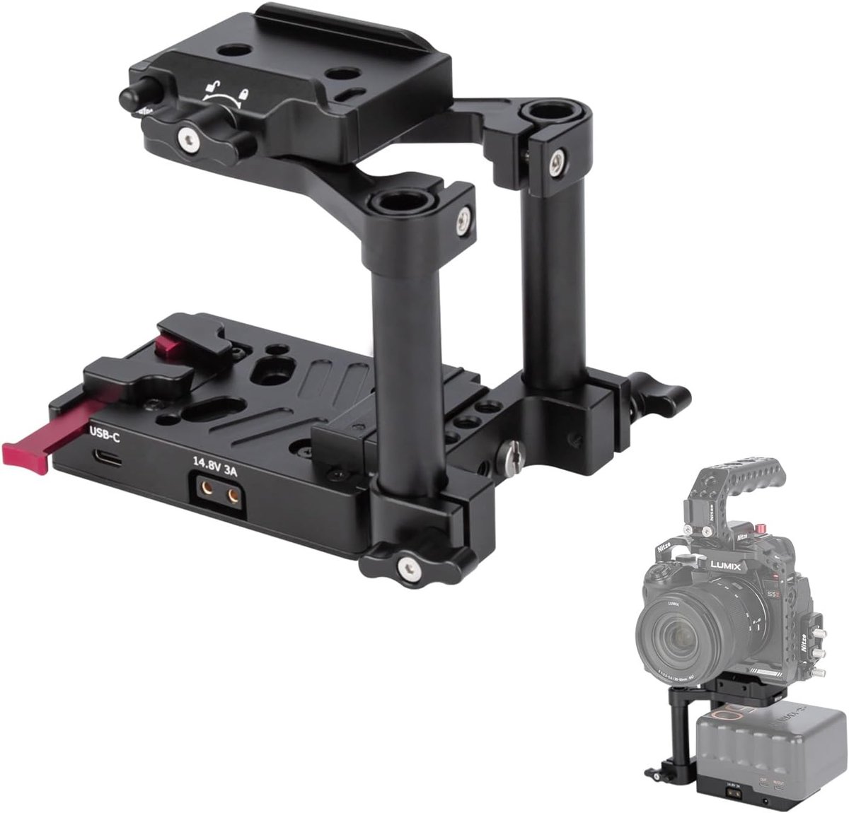 V Mount batterijplaat met 15mm bar clamp - hoogte verstelbaar - geschikt voor V mount accu's - ShopVlot