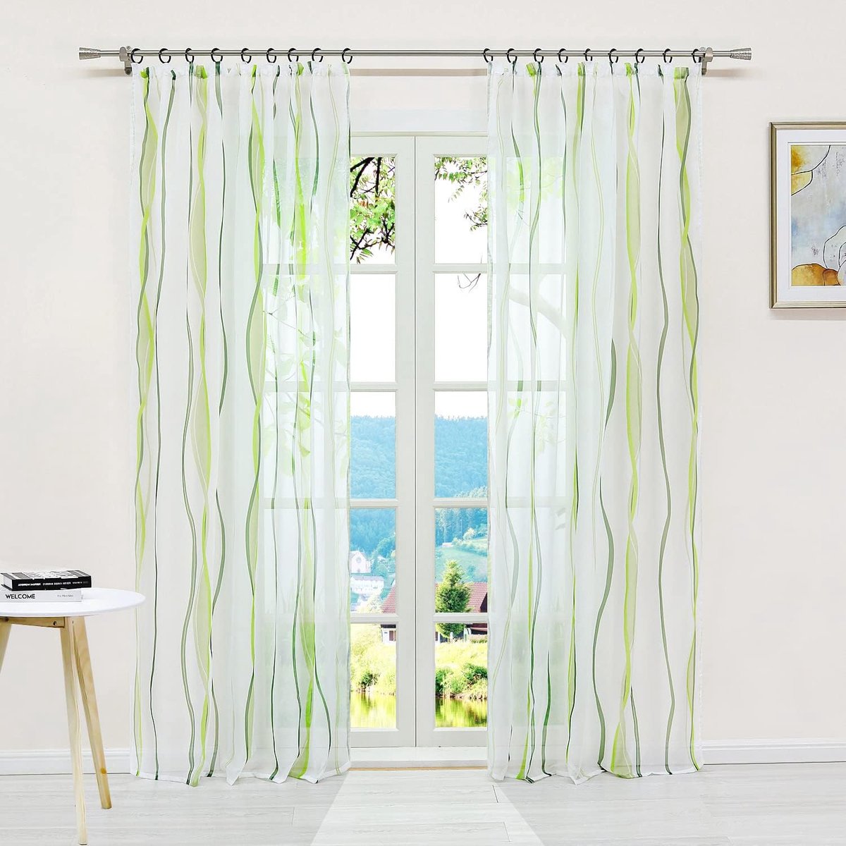 Gordijnen 140x225cm - voile groen - golfpatroon - laat zacht licht binnen - ShopVlot