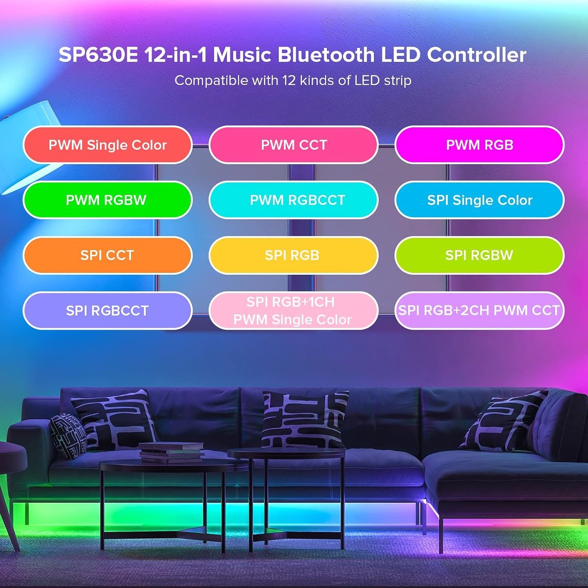 LED controller 12-in-1 Bluetooth - compatibel met RGB en PWM strips - voor DC5V-24V gebruik - eenvoudig te bedienen - ShopVlot