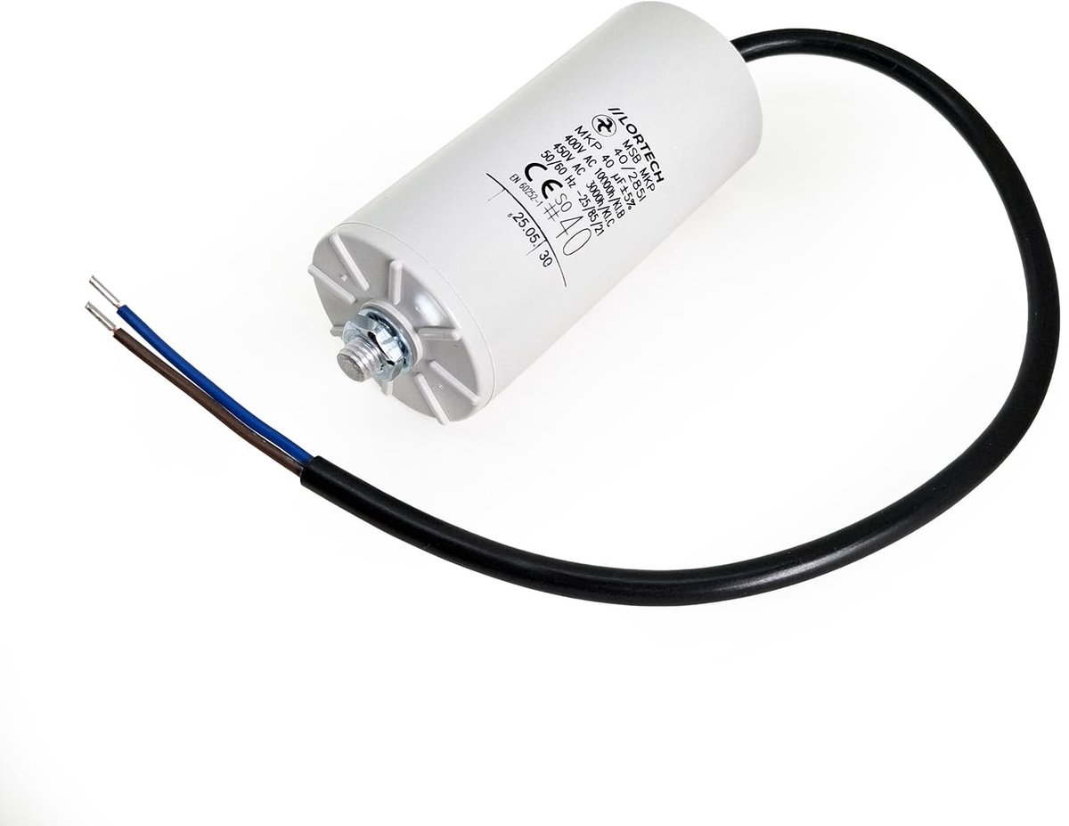 Permanent condensator 40 µF - 92 mm lengte - M8 schroefdraad - Geschikt voor motoren - ShopVlot