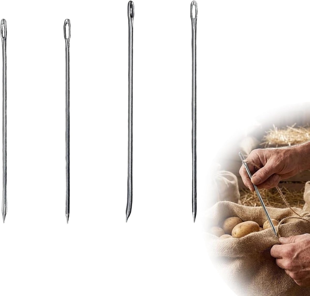 Handnaainaalden set van 4 - groot oog - roestvrij staal - ideaal voor dikke stoffen - ShopVlot