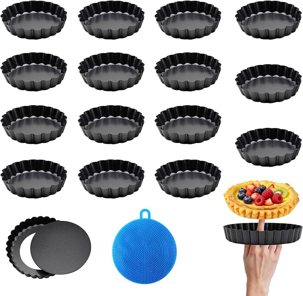 Taartvormen 8 cm - 12 stuks hefbodem - herbruikbaar koolstofstaal - ideaal voor taarten en quiches - ShopVlot