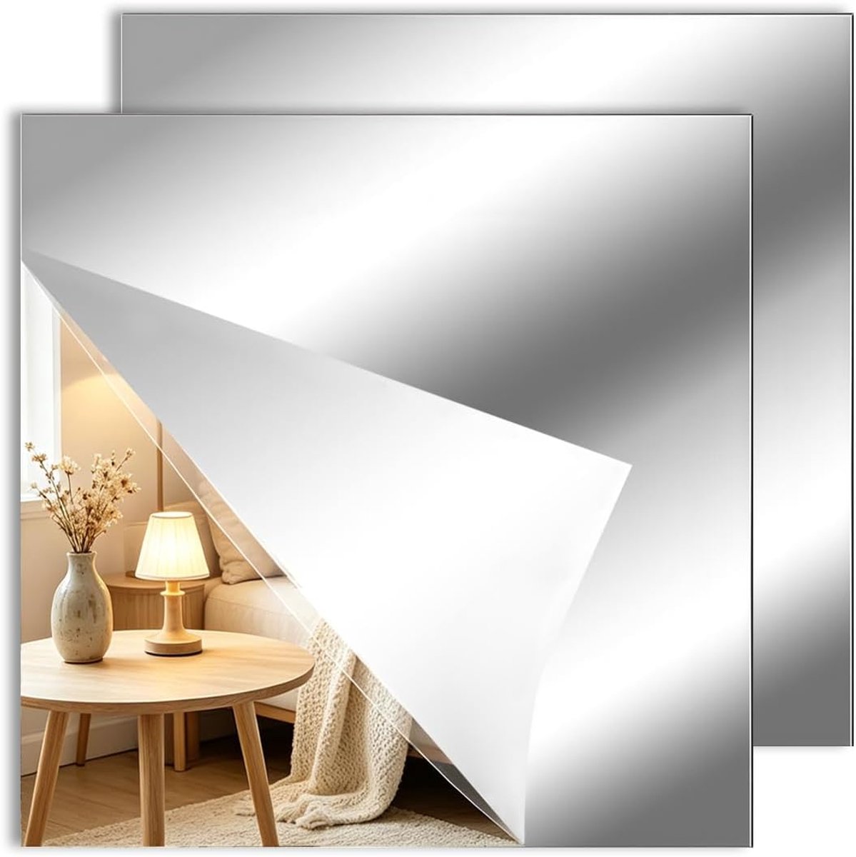 Acrylspiegelstickers 2 stuks - flexibele spiegeltegels - zelfklevend - perfecte decoratie voor badkamer of slaapkamer - ShopVlot