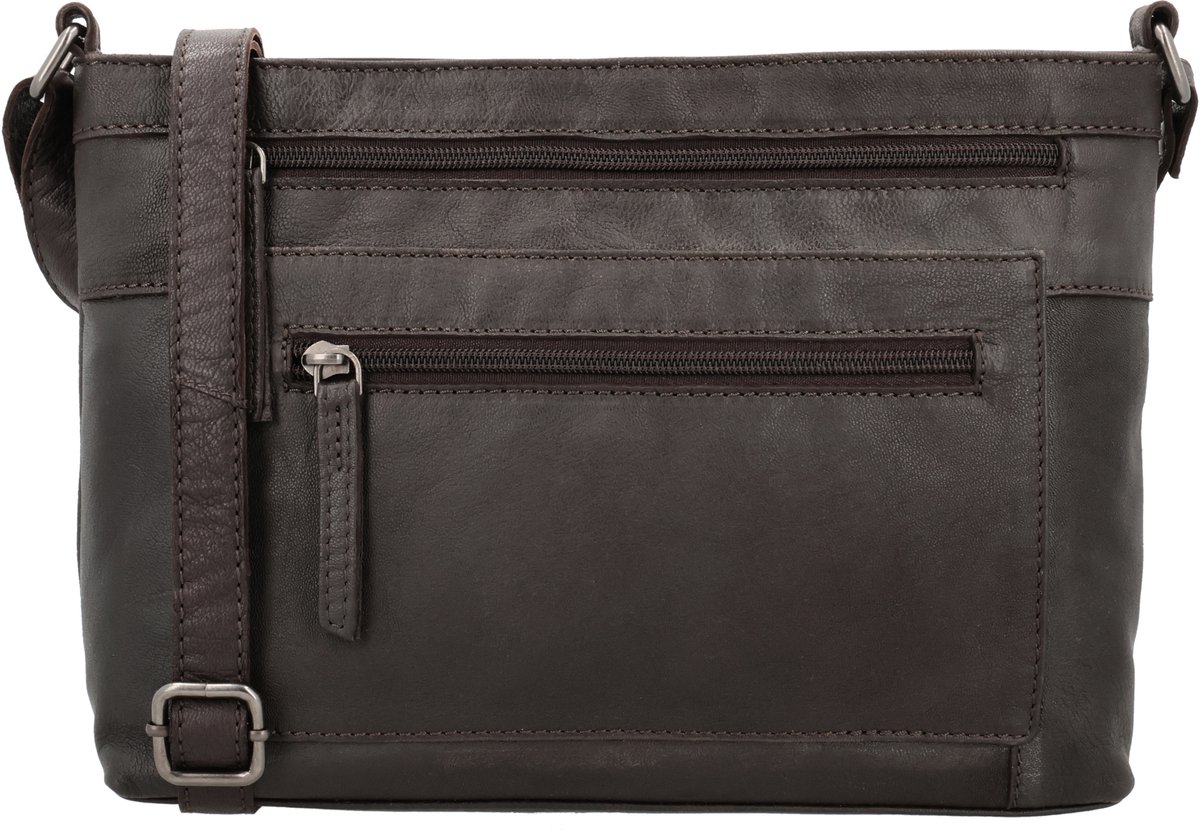 Beagles Maspalomas Crossbody Schoudertas - Handige Ritsvakjes - Leren Dames Tas - Donkerbruin