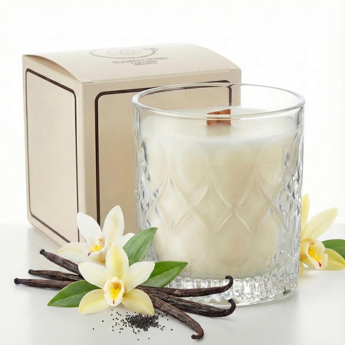 Geurovergoten kaars - Grote vintage design - Textuurglas met houten lont - 50 uur brandduur - ShopVlot