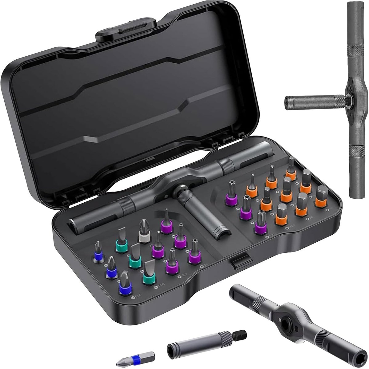 24-in-1 ratelschroevendraaier set - mini ratel met 24 S2 bits - verwijderbare handgreep - ideaal voor meubelmontage - ShopVlot