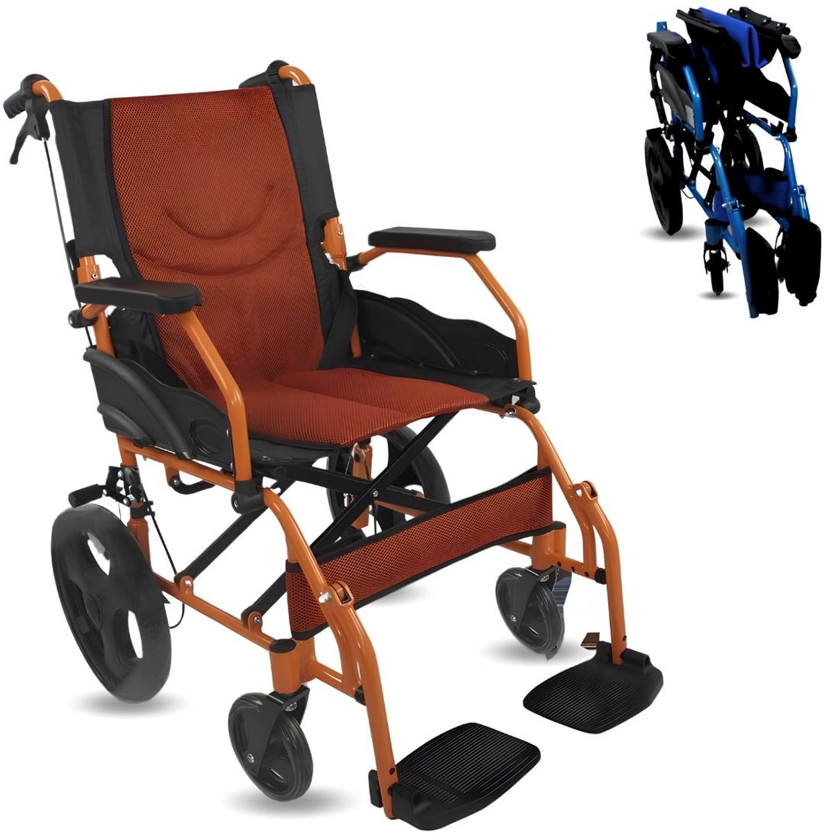 Lìon® Rolstoel - Opvouwbare Rolstoel - Transportstoel - Oranje - 92cm x 54cm x 93cm
