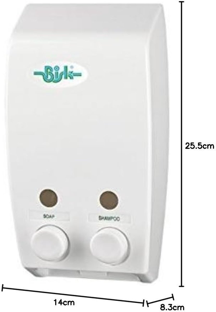 Zeepdispenser 2-voudig - wit - ABS kunststof - eenvoudig te reinigen - ShopVlot