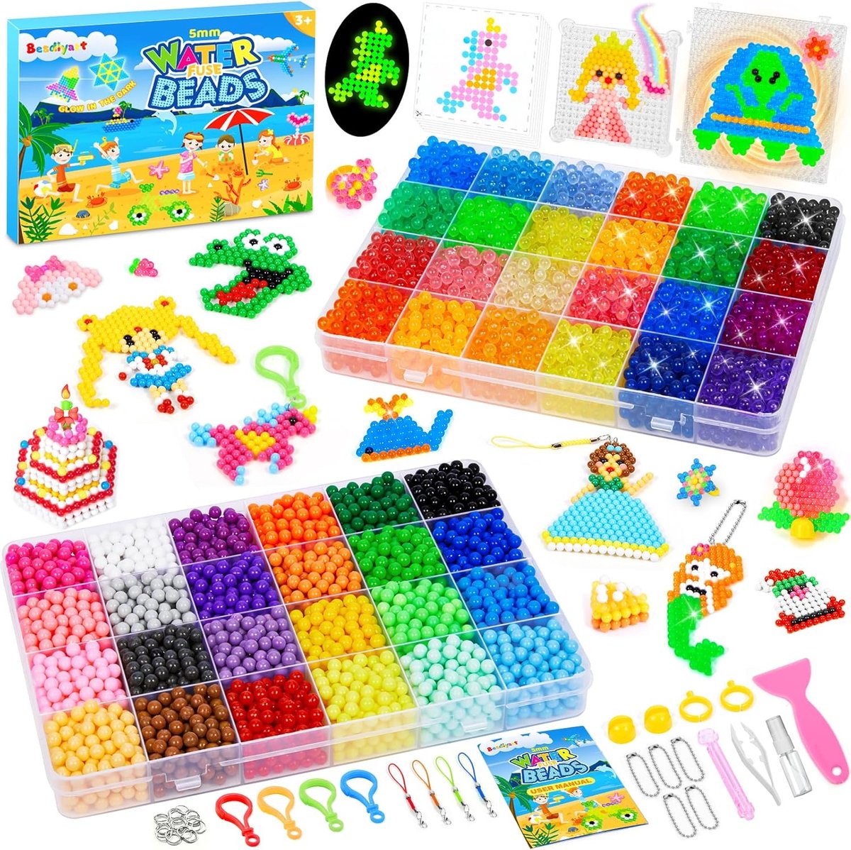 Water beads set 6400 - 48 kleuren - glow in the dark en solid kleuren - creatief speelgoed voor kinderen - ShopVlot